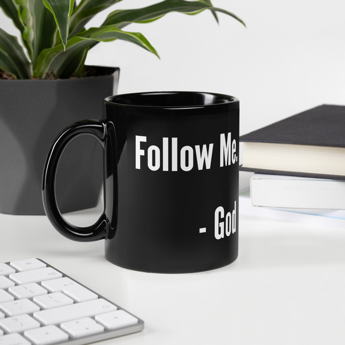Follow Me Black Glossy Mug