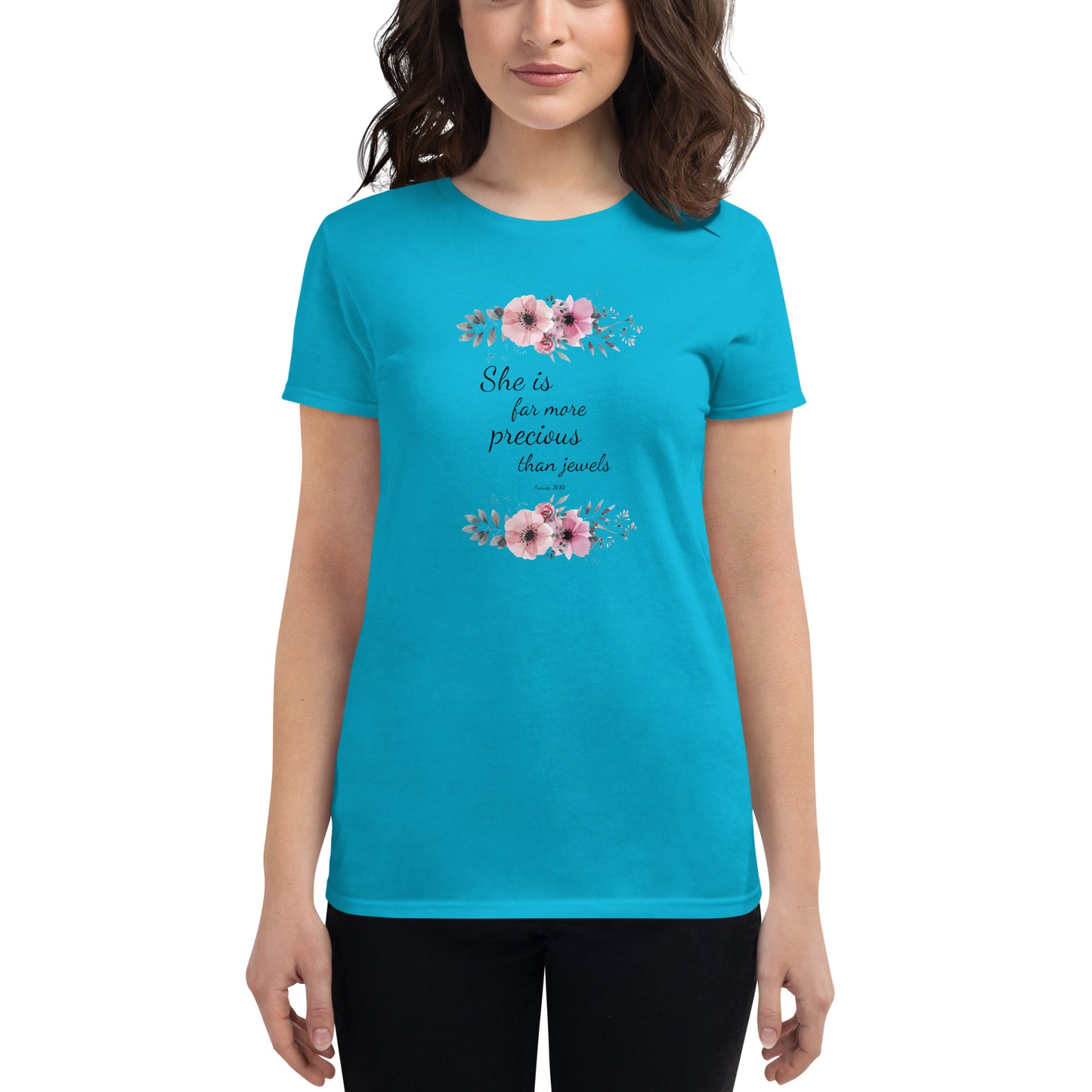 Proverbs 31:10 More Than Many Jewels Women's Short Sleeve Shirt
