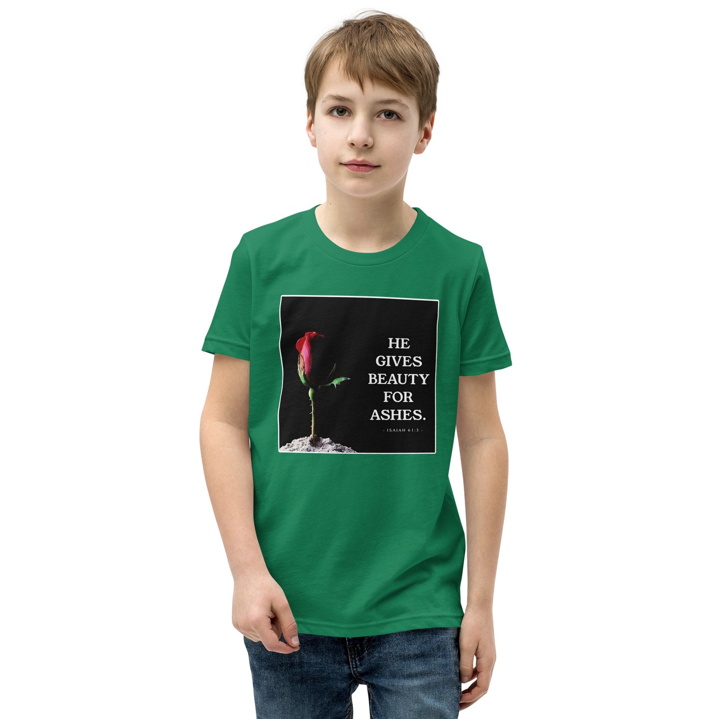 Isaiah 61:3 Beauty For Ashes Youth Short Sleeve T-Shirt