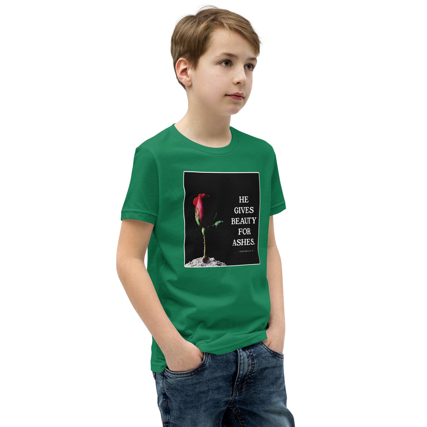 Isaiah 61:3 Beauty For Ashes Youth Short Sleeve T-Shirt