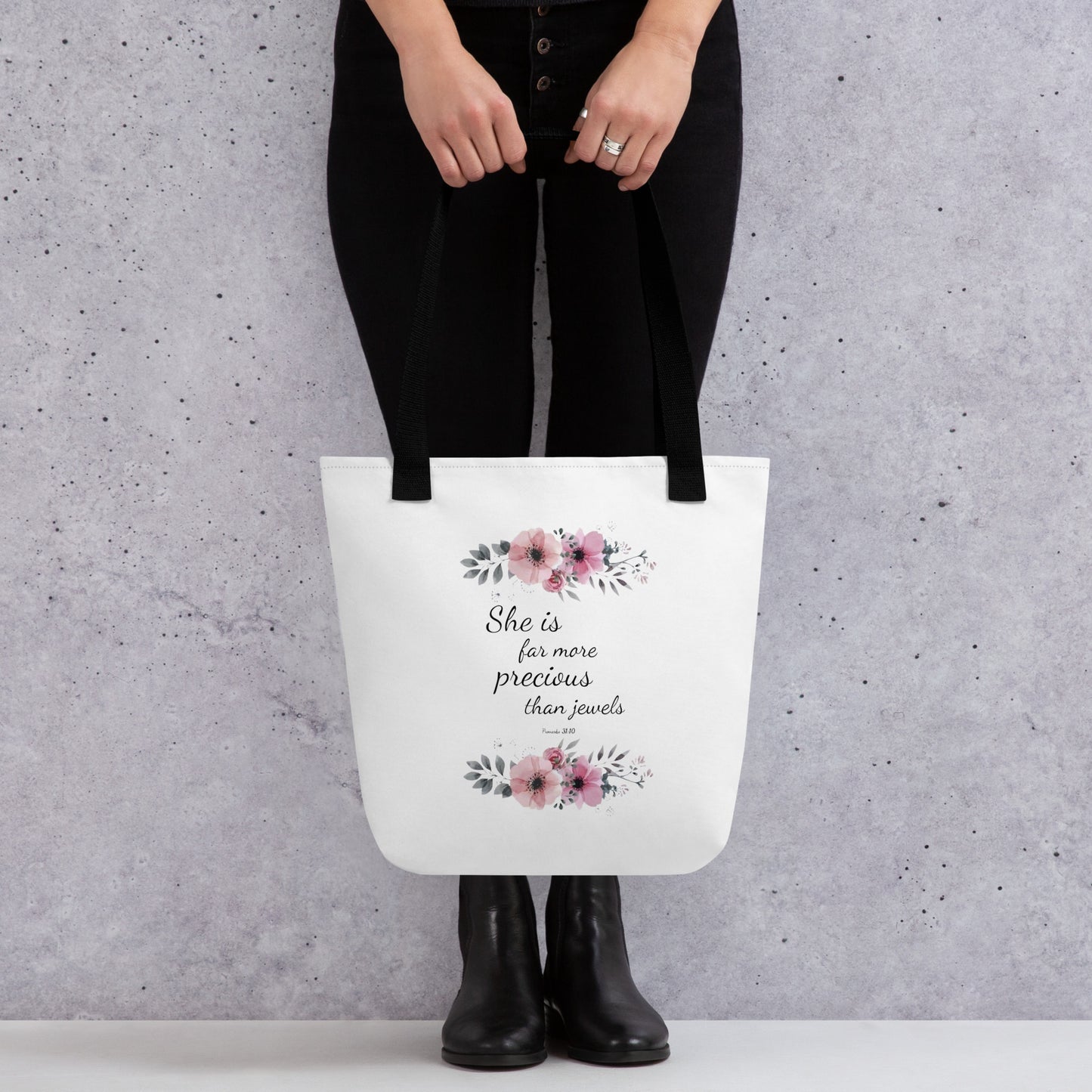 Proverbs 31:10 Far More Precious than Jewels Tote Bag