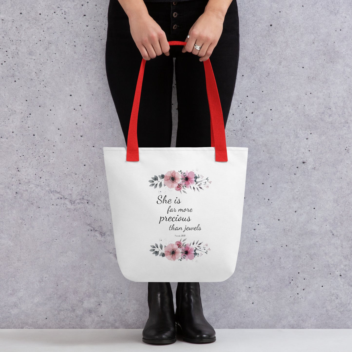 Proverbs 31:10 Far More Precious than Jewels Tote Bag