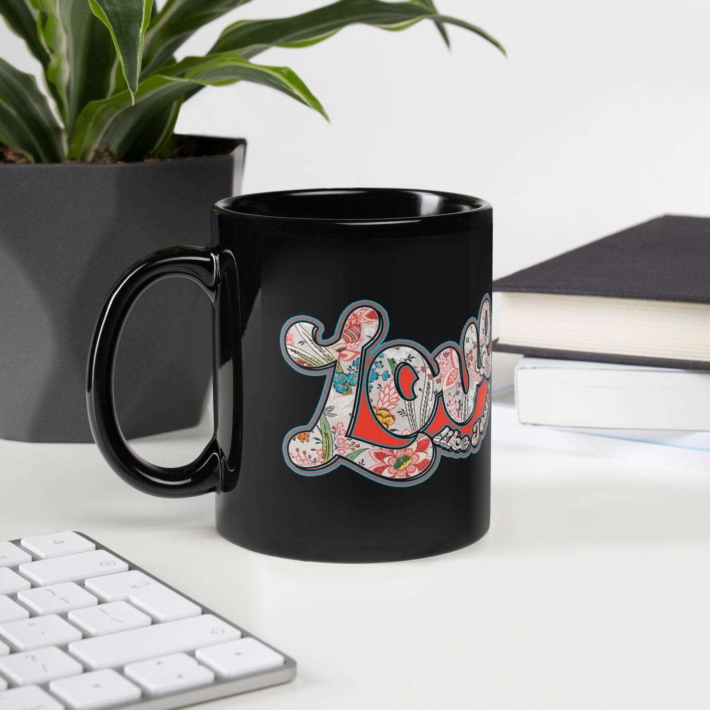 Love Like Jesus Black Glossy Mug