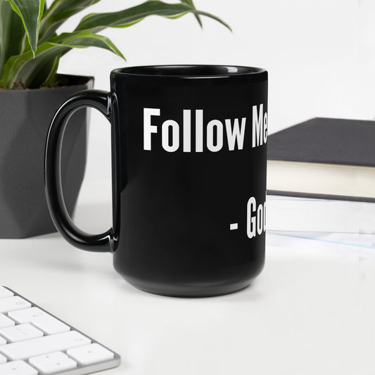 Follow Me Black Glossy Mug