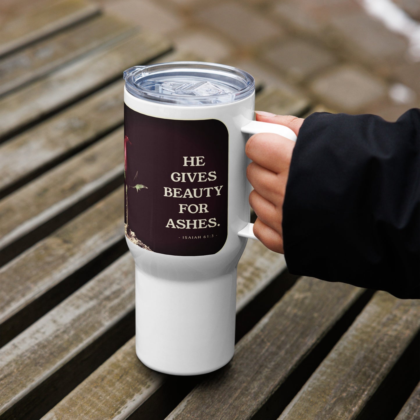 Isaiah 61:3 Beauty For Ashes Retro Travel Mug With a Handle