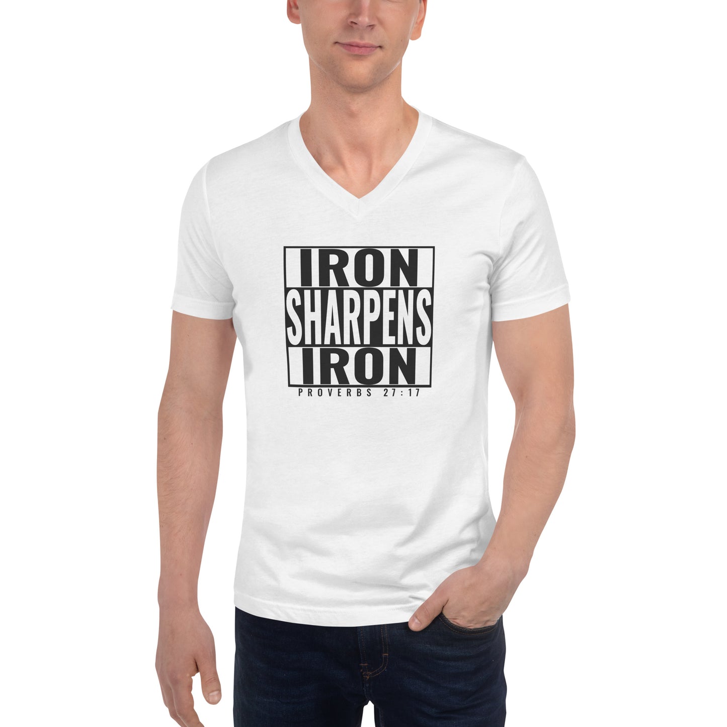 Iron Sharpens Iron Unisex Short Sleeve V-Neck T-Shirt