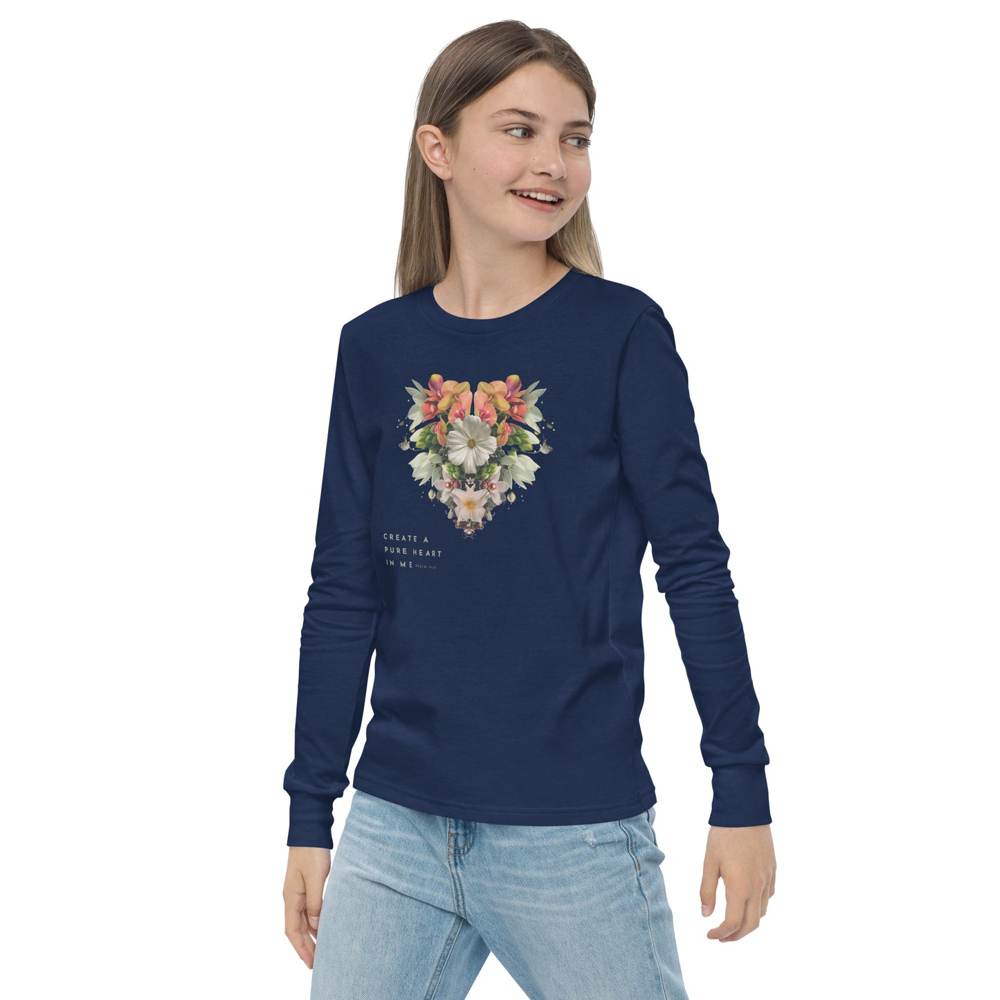 Psalm 51:10 Create In Me A Pure Heart Youth Long Sleeve Tee