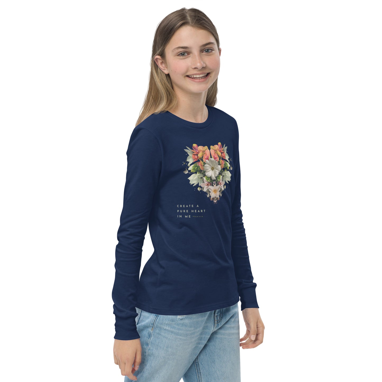 Psalm 51:10 Create In Me A Pure Heart Youth Long Sleeve Tee