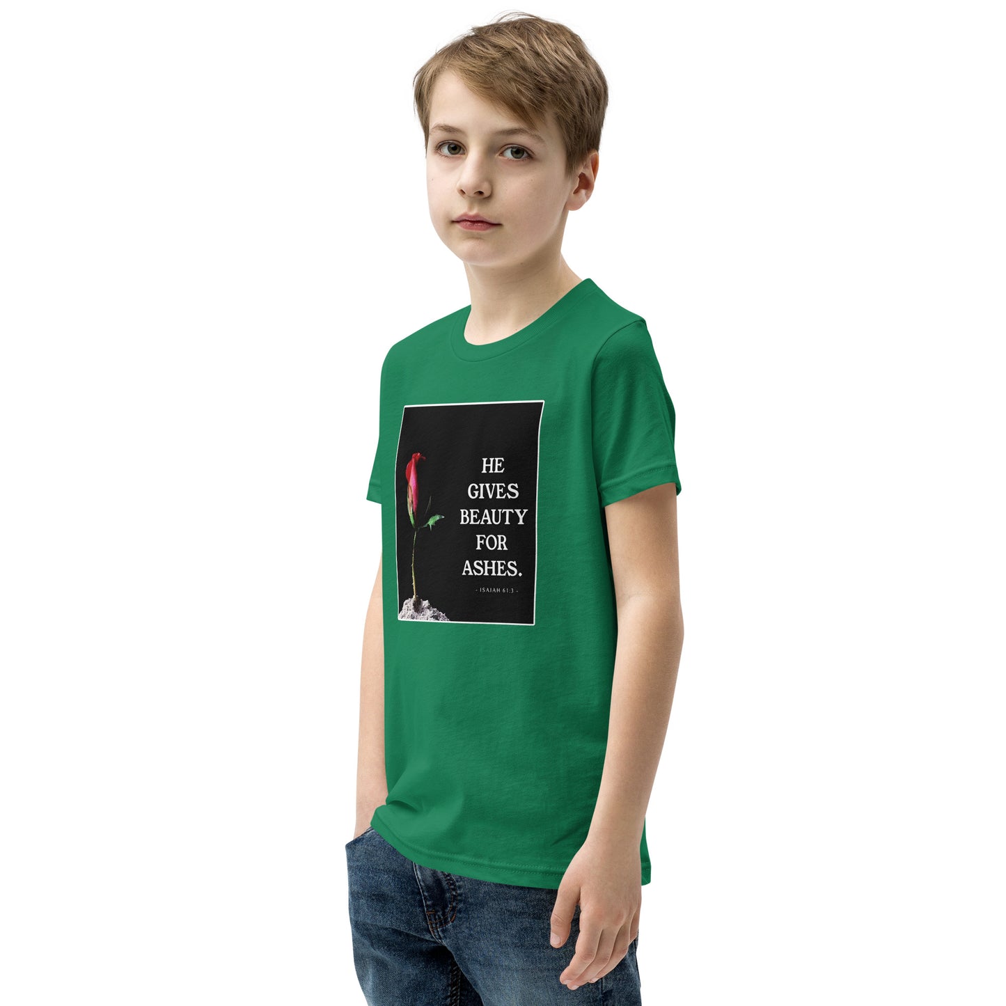 Isaiah 61:3 Beauty For Ashes Youth Short Sleeve T-Shirt