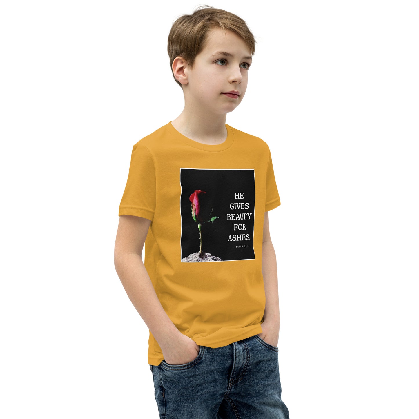 Isaiah 61:3 Beauty For Ashes Youth Short Sleeve T-Shirt